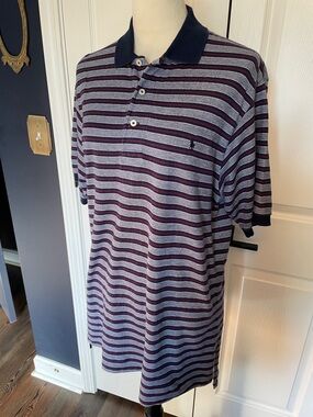 Ralph Lauren Polo Golf Striped Polo Shirt Red White Blue Cotton Size Medium